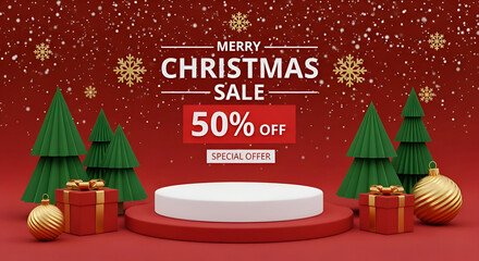 Spread holiday cheer with this festive Christmas sale announcement! Perfect for attracting customers with a special 50% off deal and seasonal promotions. Boost your business now.