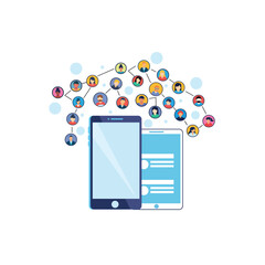 Smartphone and Tablet with Connected Avatars, Digital Communication and Social Networking Concept