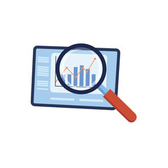 Magnifying Glass Over Bar and Line Chart, Data Analysis and Business Intelligence Concept