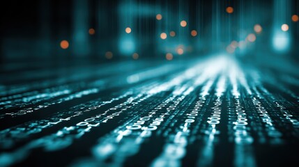 Digital Data Code Stream Flowing in Blue Abstract Technology Background