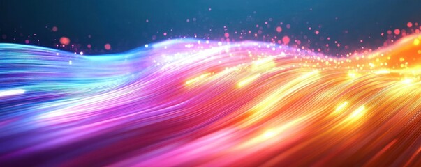 flowing multicolored light waves with glowing particles over a vibrant neon gradient conveying dynamic futuristic energy and dreamy motion