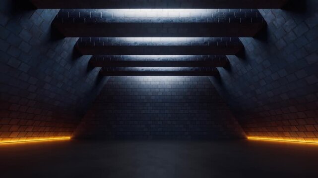 Dark brick room, large hall, 3d rendering 4k