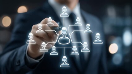 Professional connecting with customers using modern digital interface for recruitment, business networking, and team building applications - Powered by Adobe