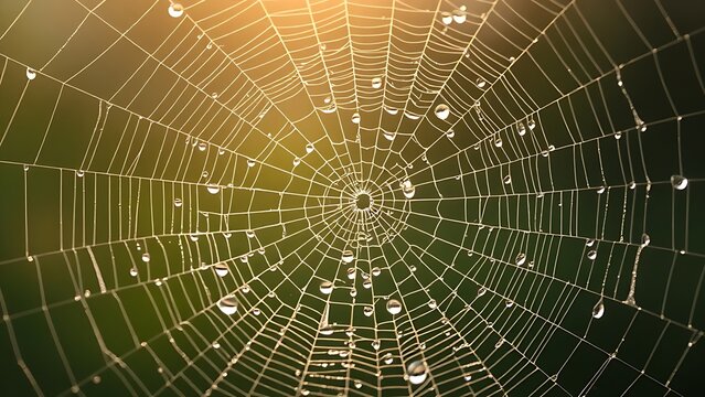 dismembering. A spider web with morning dew drops, backlit by soft sunlight. wildlife magazines, conservation campaigns, designed for eco-tourism storytelling, used by chefs.