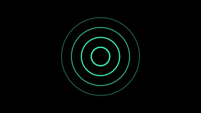 Teal Concentric Circles with Central Dot on Black Background Keywords: circle, concentric, geometric, abstract, simple, minimalist, outline, shape, design, graphic, symbol, round, pattern, clean