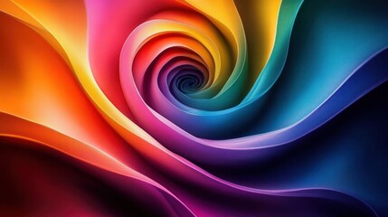 vibrant spiral of layered colorful ribbons forming a glossy abstract vortex with smooth flowing gradients, evoking energy and mesmerizing calm