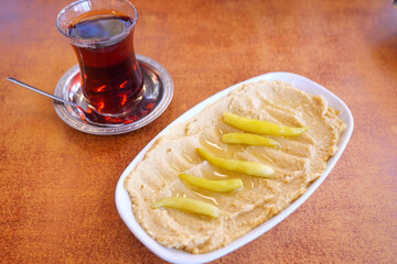 Delicious dessert served with tea in a cozy setting