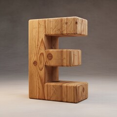 Detailed Wooden Carved Letter E Sculpture Decoration Display Object
