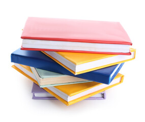 Stack of colorful books isolated on white background