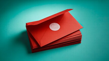 Stack of red envelopes on vibrant background for message and celebration themes
