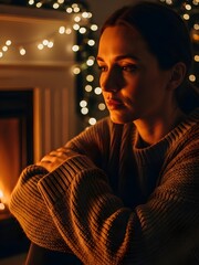 Cinematic Christmas Portrait by Fireplace