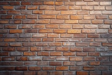 Obraz premium weathered red brick wall with textured mortar and warm lighting, rustic urban background evoking cozy aged atmosphere