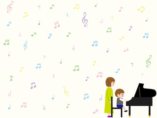ピアノを弾く男の子と先生の壁紙
