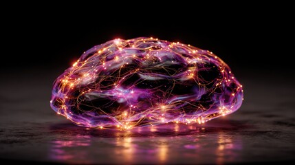 Digital Neural Network Brain with Glowing Lights and Energy Connections in Dark Background
