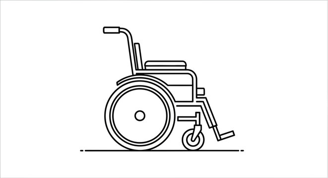 Simple wheelchair illustration for accessibility designs, healthcare projects, or medical facilities, conveying a message of support and inclusivity