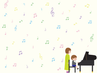 ピアノを弾く男の子と先生の壁紙
