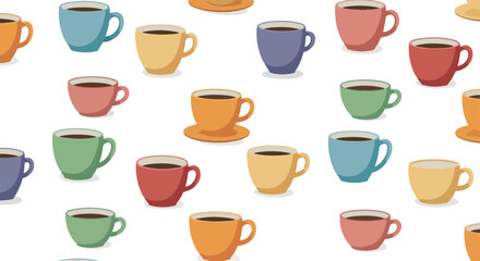 Retro Pixel Art Coffee Cups Pattern White Background
