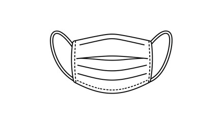 Line art drawing of a protective face mask for safety and health, a modern minimalist graphic for pandemic awareness and healthcare promotion