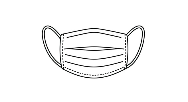 Line art drawing of a protective face mask for safety and health, a modern minimalist graphic for pandemic awareness and healthcare promotion