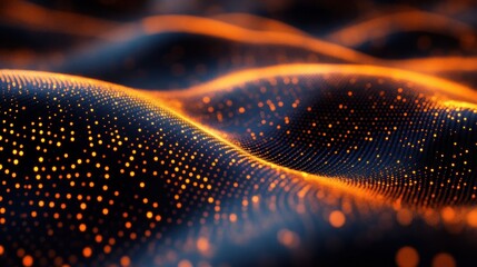 undulating dark digital waves dotted with glowing orange particles, a mesmerizing futuristic data landscape evoking calm and dynamic energy