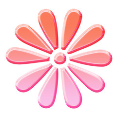 Glossy 3D Daisy Flower icon with glassmorphism effect - Y2K inspired jelly chamomile symbol in pink gradient