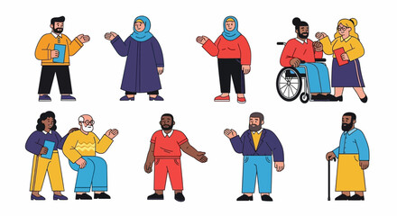 Naklejka premium Vector Icons Set of Diverse Group of People Representing Different Ages Genders and Abilities. EPS Editable