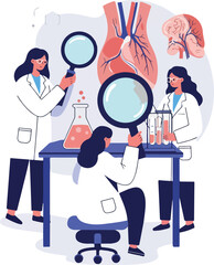 Scientists Studying Anatomy With Magnifying Glasses and Test Tubes