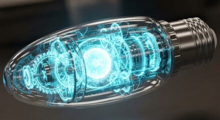 Mechanical Light Bulb With Gears And A Glowing Core