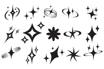 stars with orbit line set vector, sparkling icon and startlihgt vector set, stylized sparkling frame and border. icon and symbol concept