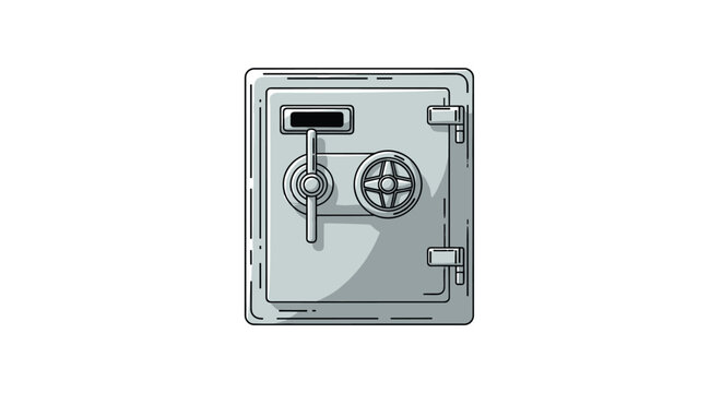 Cartoon-style depiction of a strong, gray security safe with a combination dial and handle, representing safety and protection.