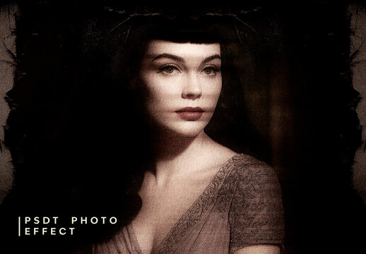 Sepia And Black Vintage Grunge Print Photo Effect