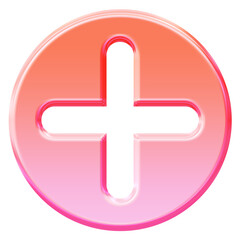 Obraz premium Glossy 3D Plus icon with glassmorphism effect - Y2K inspired jelly add button symbol in pink gradient