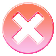 Obraz premium Glossy 3D Cross icon with glassmorphism effect - Y2K inspired jelly close button symbol in pink gradient