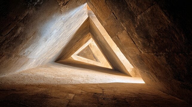 Architectural Pyramid of Light: Captivating natural light streams through a unique triangular aperture, creating a dynamic interplay of light and shadow.