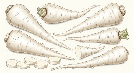 Fresh Parsnips - A Detailed Illustration of Root Vegetables.
