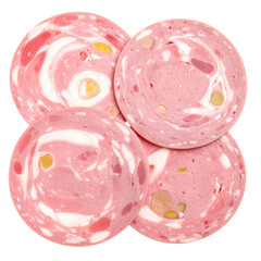 Spicy cured pastourma beef slices appetizer isolated on a pure white studio background