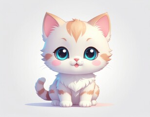 Fototapeta premium Cute white kitten pet portrait with young furry domestic feline eyes
