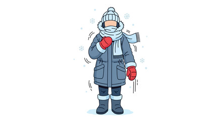 Single Vector Icons of Person bundled up in winter clothing feeling cold. EPS Editable