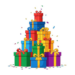 Single Vector Icons of Stack of Colorful Gift Boxes with Confetti. EPS Editable