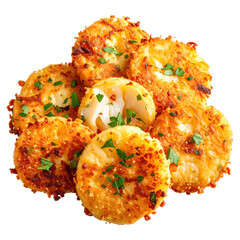 Homemade salt cod fritters isolated on a pure white background, excellent for creating transparent pngs for menu design