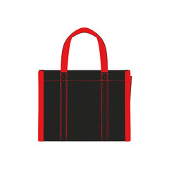 Single Vector Icons of Stylish Black Tote Bag with Red Accents and Handles. EPS Editable