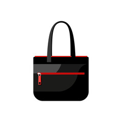 Single Vector Icons of Stylish Black Tote Bag with Red Zipper Detail. EPS Editable