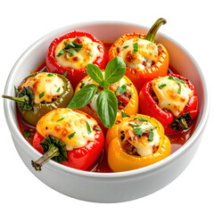 Appetizing stuffed mini peppers with cream cheese filling isolated on a pure white background, perfect for recipe blogs