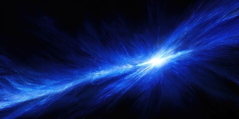 Brilliant blue cosmic energy burst with streaking light across a dark space background evoking motion, power, mystery, and awe