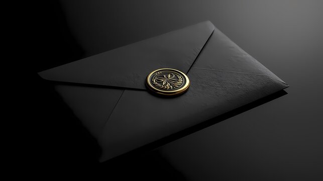 Luxury Black Envelope with Gold Wax Seal  Crest.