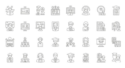 Collection of Education and Learning Icons Representing Online Courses and Academic Achievements. Vector Illustrations. EPS Editable