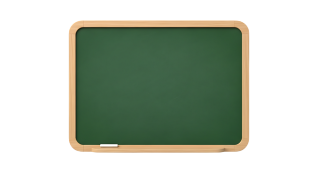 Green Chalkboard with Wooden Frame and White Chalk Stick, cutout, PNG isolated on white or transparent background blackboard