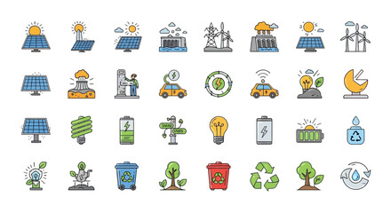 Fototapeta premium Collection of EcoFriendly Energy and Sustainability Icons 1. Vector Illustrations. EPS Editable