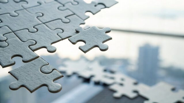 Ai Spark Moment Puzzle pieces floating above surface, creating sense of mismatch and intrigue, symbolize complexity and problem solving - Powered by Adobe