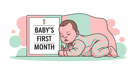 Sleeping Baby Celebrating Its First Month With A Milestone Board